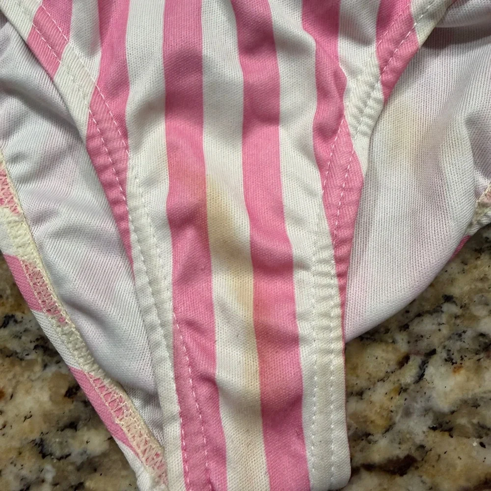 Vintage Star Fish Girls Pink White Striped Dolphin Cutout One Piece Swimsuit 4T